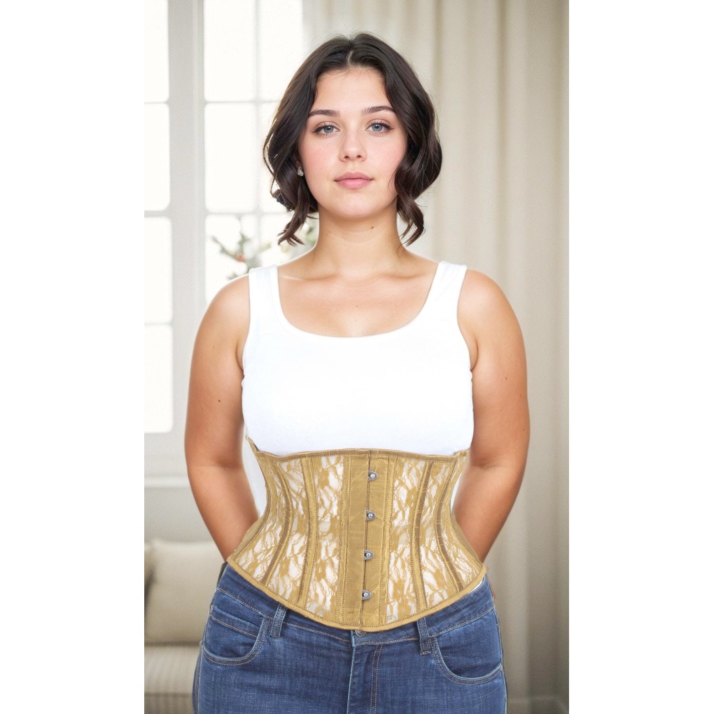 Attitude Corsets - Waist Trainer Mesh With Lace Waspie Waist training underbust korset - Goudkleurig